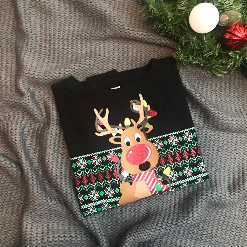 Fleece Light Reindeer Fair Isle Christmas Sweater